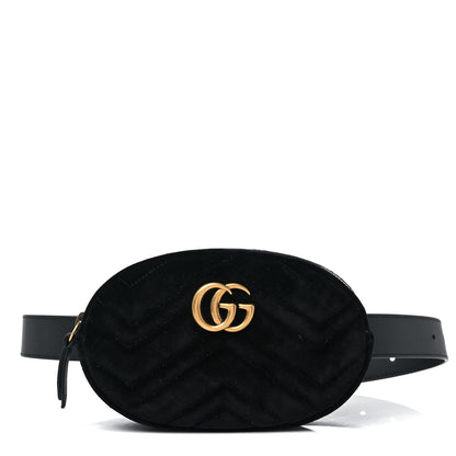 Gucci Velvet Matelasse GG Marmont Belt Bag 85 34 Black 1 of 11