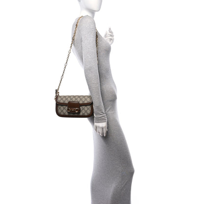 Gucci GG Supreme Monogram Small Horsebit 1955 Chain Shoulder Bag Beige Ebony Brown Sugar 2 of 12