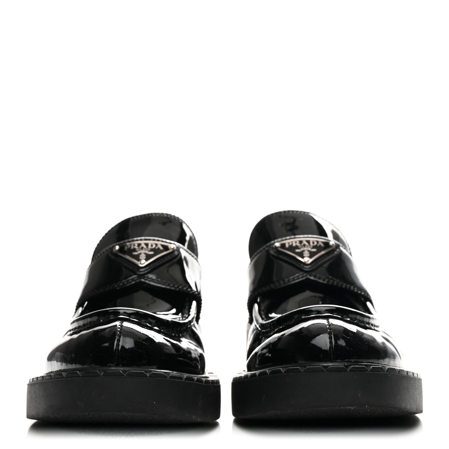 Prada Vernice Triangle 50mm Loafers 38.5 Black 3 of 9