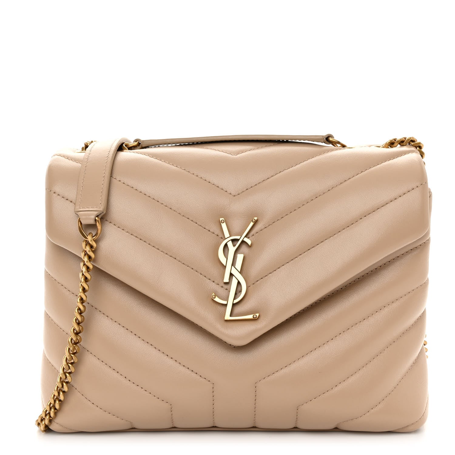 Saint Laurent Calfskin Y Quilted Monogram Small Loulou Chain Satchel Dark Beige 1 of 9