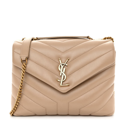 Saint Laurent Calfskin Y Quilted Monogram Small Loulou Chain Satchel Dark Beige 1 of 9