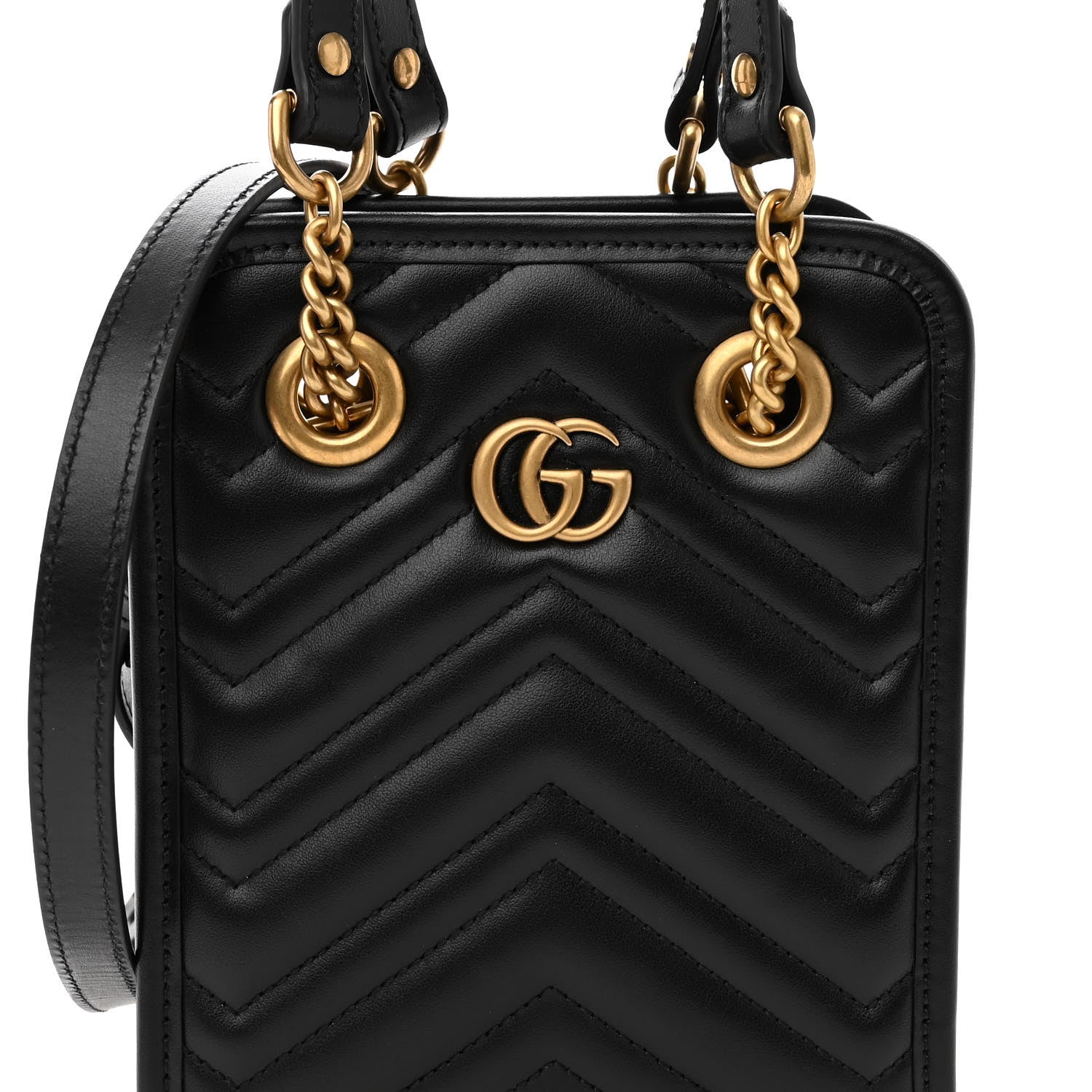 Gucci Calfskin Matelasse Chevron Mini GG Marmont Tote Black 8 of 10