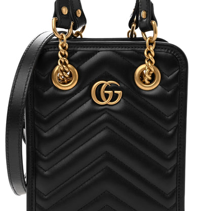 Gucci Calfskin Matelasse Chevron Mini GG Marmont Tote Black 8 of 10