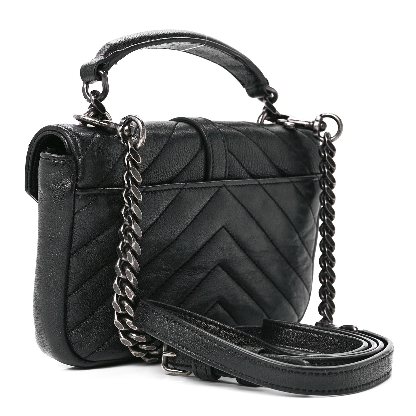 Sheepskin Matelasse Chevron Monogram College Chain Wallet Black