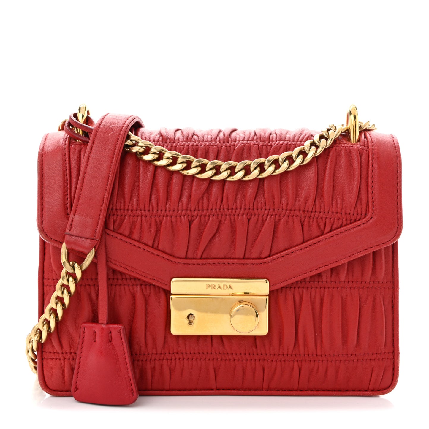 Nappa Gaufre Sound Flap Crossbody Shoulder Bag Red