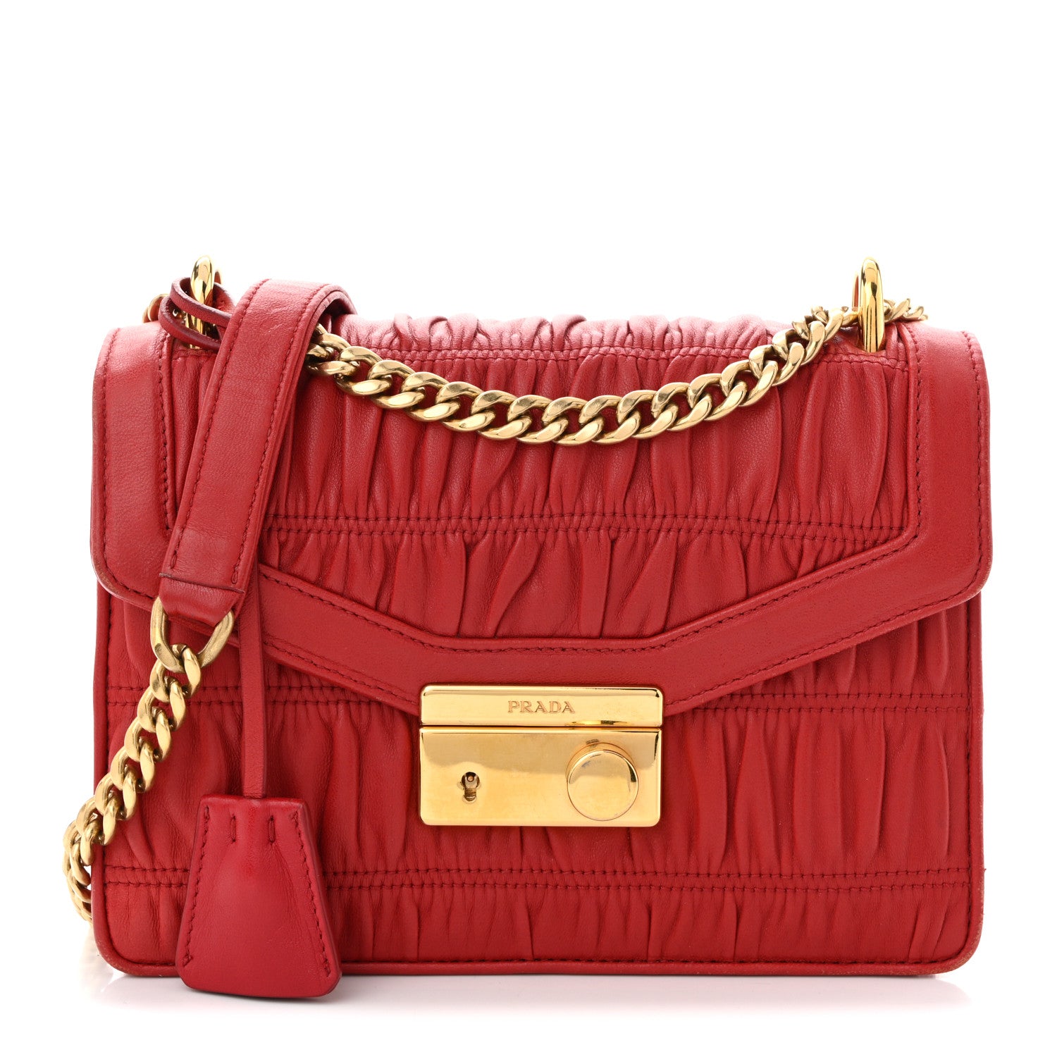 Prada Nappa Gaufre Sound Flap Crossbody Shoulder Bag Red 1 of 11