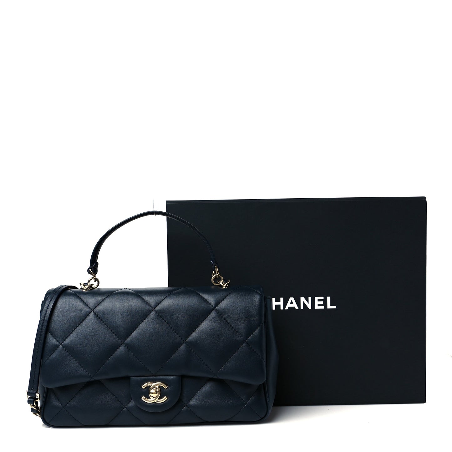 Lambskin Quilted Easy Carry Flap Navy