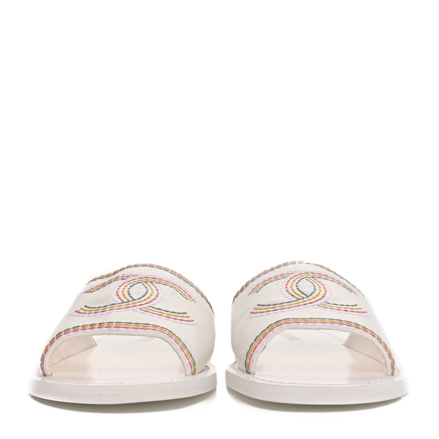 Calfskin Embroidered CC Sandal Mule 37.5 White