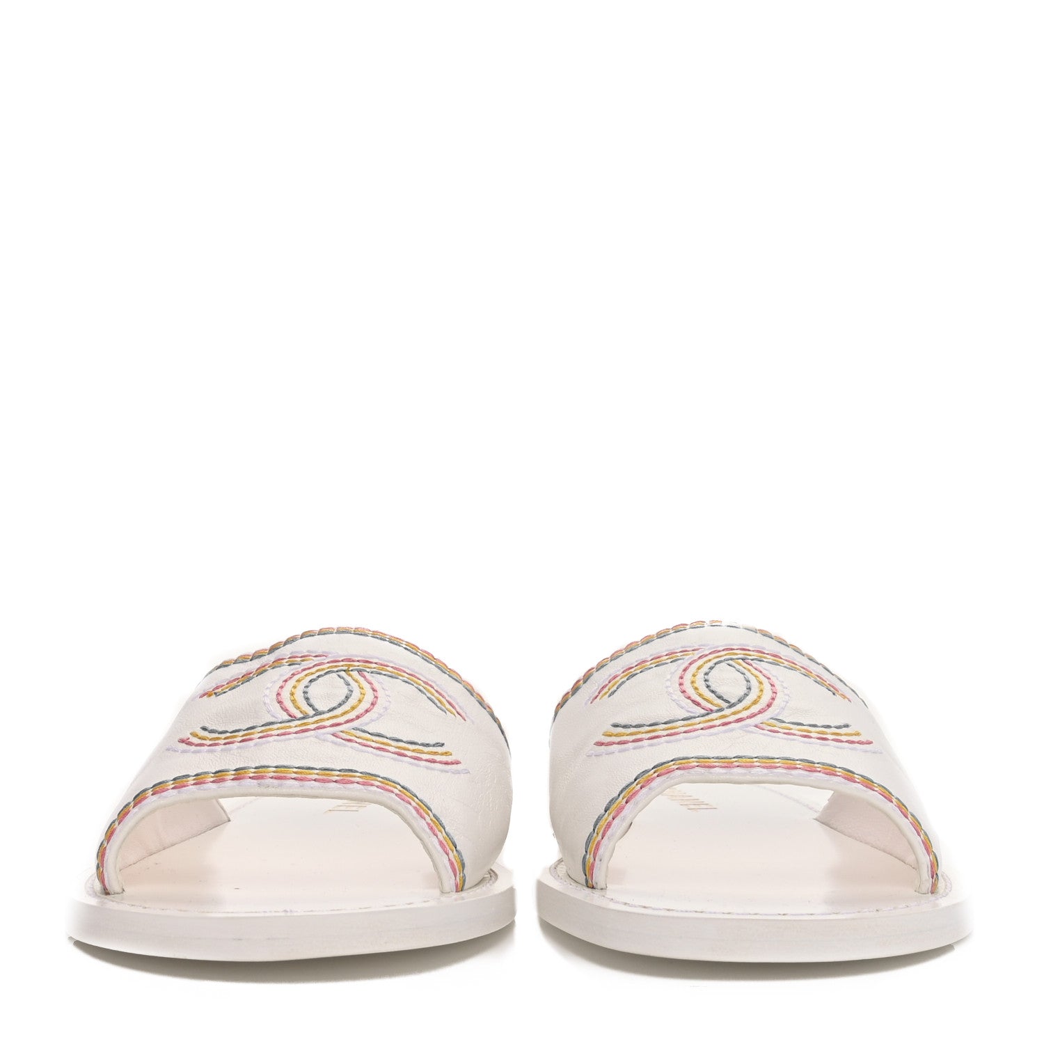 Chanel Calfskin Embroidered CC Sandal Mule 37.5 White 3 of 9