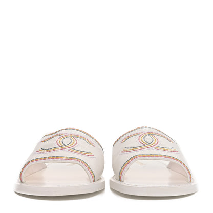 Chanel Calfskin Embroidered CC Sandal Mule 37.5 White 3 of 9