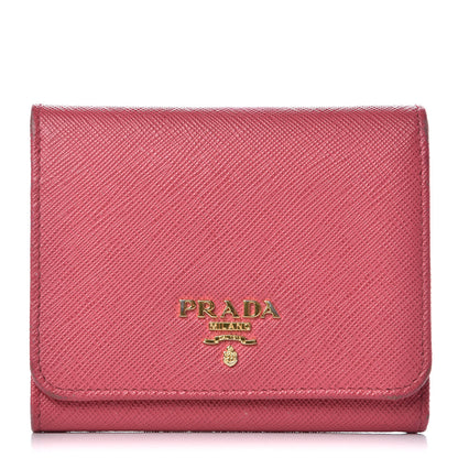Prada Saffiano Metal Tri-Fold Wallet Peonia 1 of 12