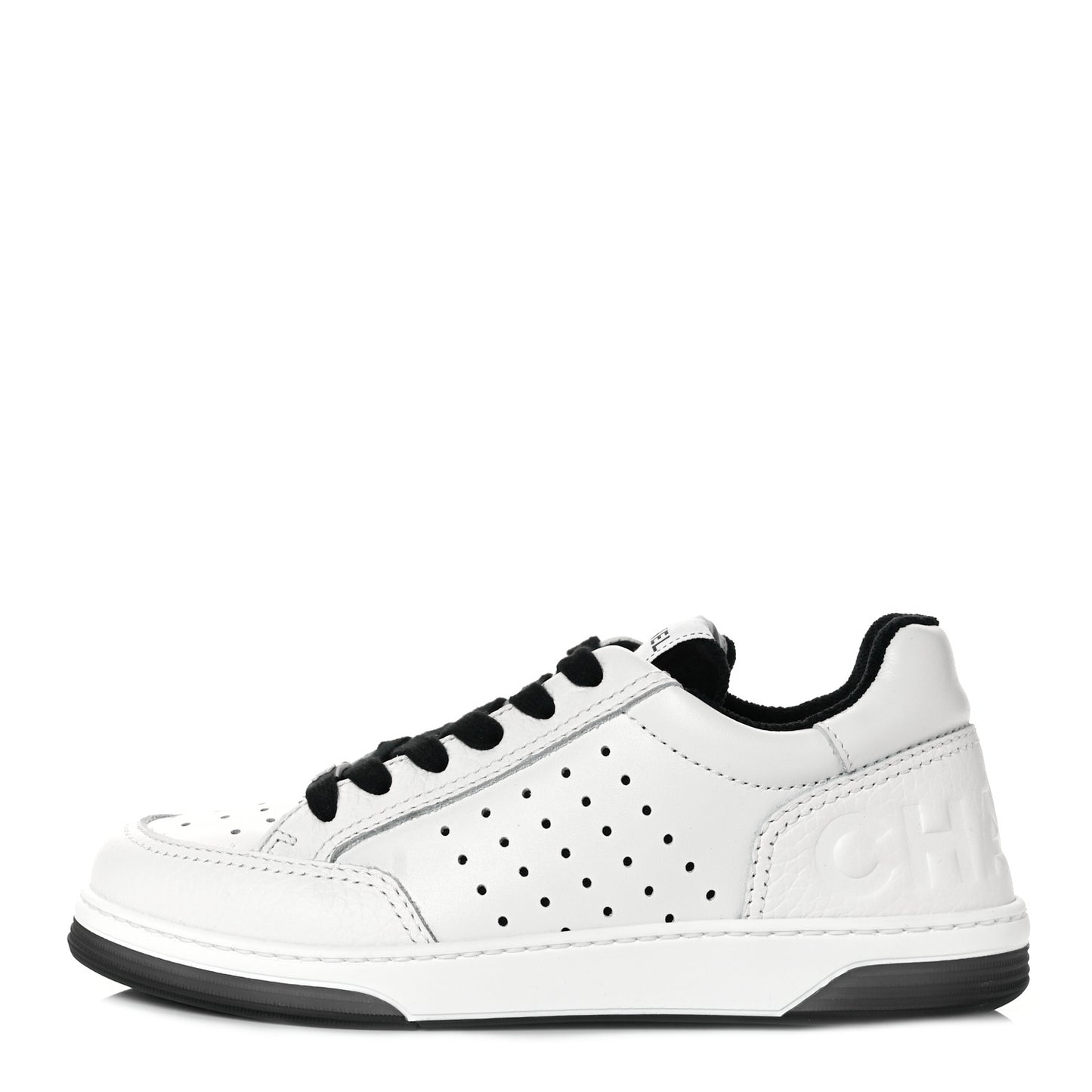 Grained Calfskin Fabric Womens Logo Sneakers 35.5 White Black