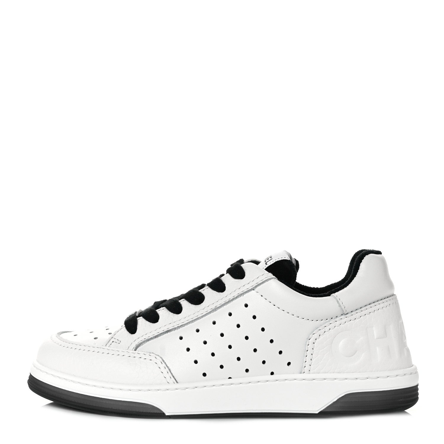 Chanel Grained Calfskin Fabric Womens Logo Sneakers 35.5 White Black 1 of 9