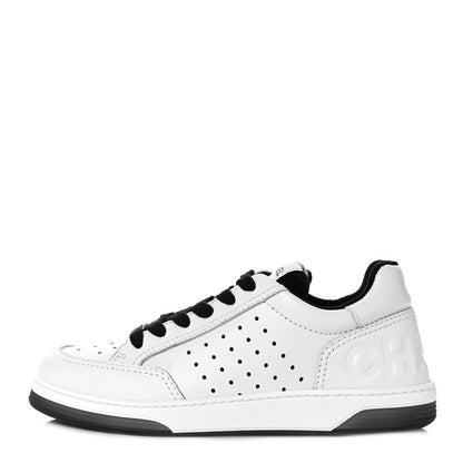 Chanel Grained Calfskin Fabric Womens Logo Sneakers 35.5 White Black 1 of 9