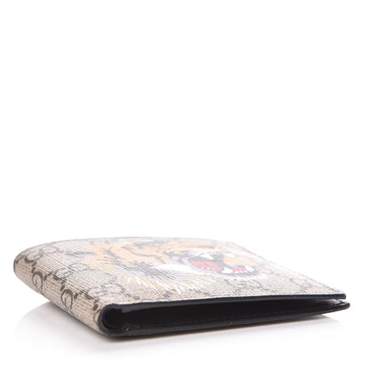 Gucci GG Supreme Monogram Selleria Calfskin Tiger Nice Bi-Fold Wallet Beige Ebony Multicolor Black 4 of 7
