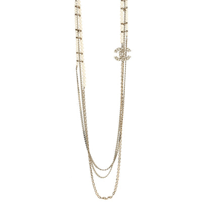 Chanel Crystal Pearl CC Long Multistrand Necklace Gold 1 of 5