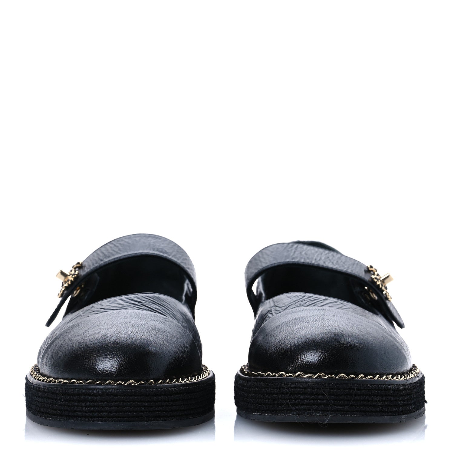 Chanel Crumpled Lambskin Cap Toe Chain CC Turnlock Mary Jane Flats 36 Black 3 of 16