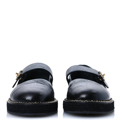 Chanel Crumpled Lambskin Cap Toe Chain CC Turnlock Mary Jane Flats 36 Black 3 of 16