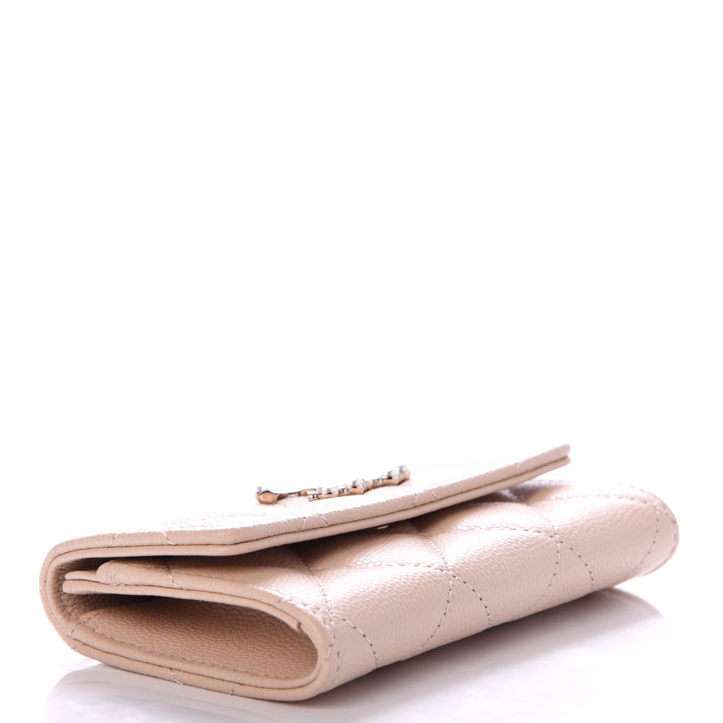 Caviar Pearl Quilted Coco Candy Flap Card Holder Beige