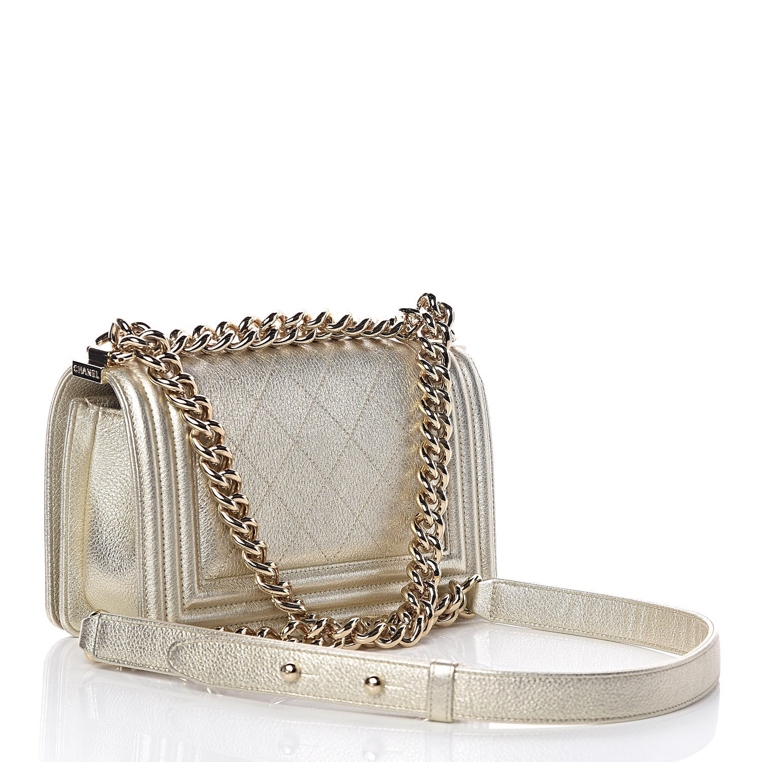Chanel Metallic Calfskin Quilted Camellia Small Boy Flap Gold 3 of 9