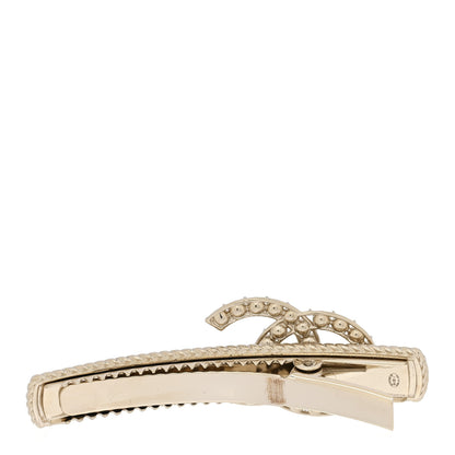 Chanel Metal Crystal Pearl CC Hair Clip Gold Pearly White 2 of 3