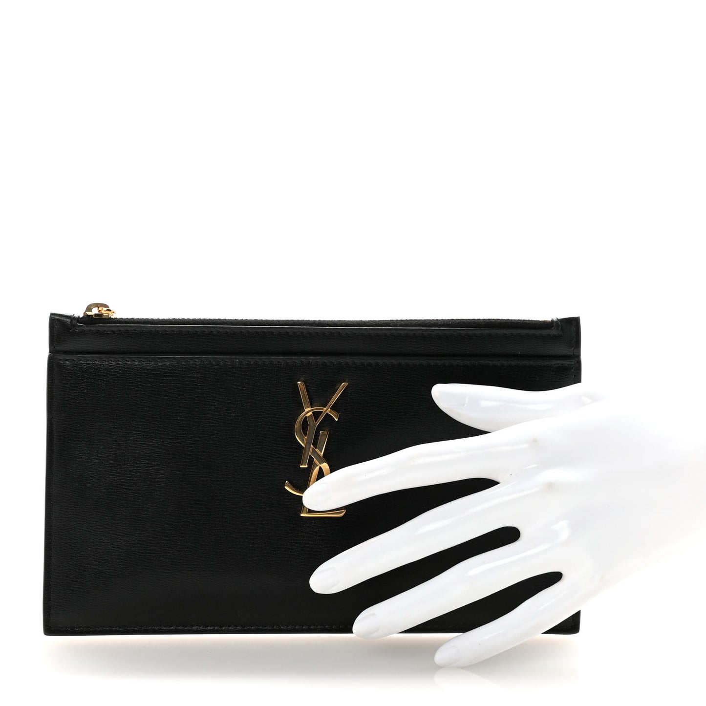 Smooth Calfskin Monogram Zip Bill Pouch Black