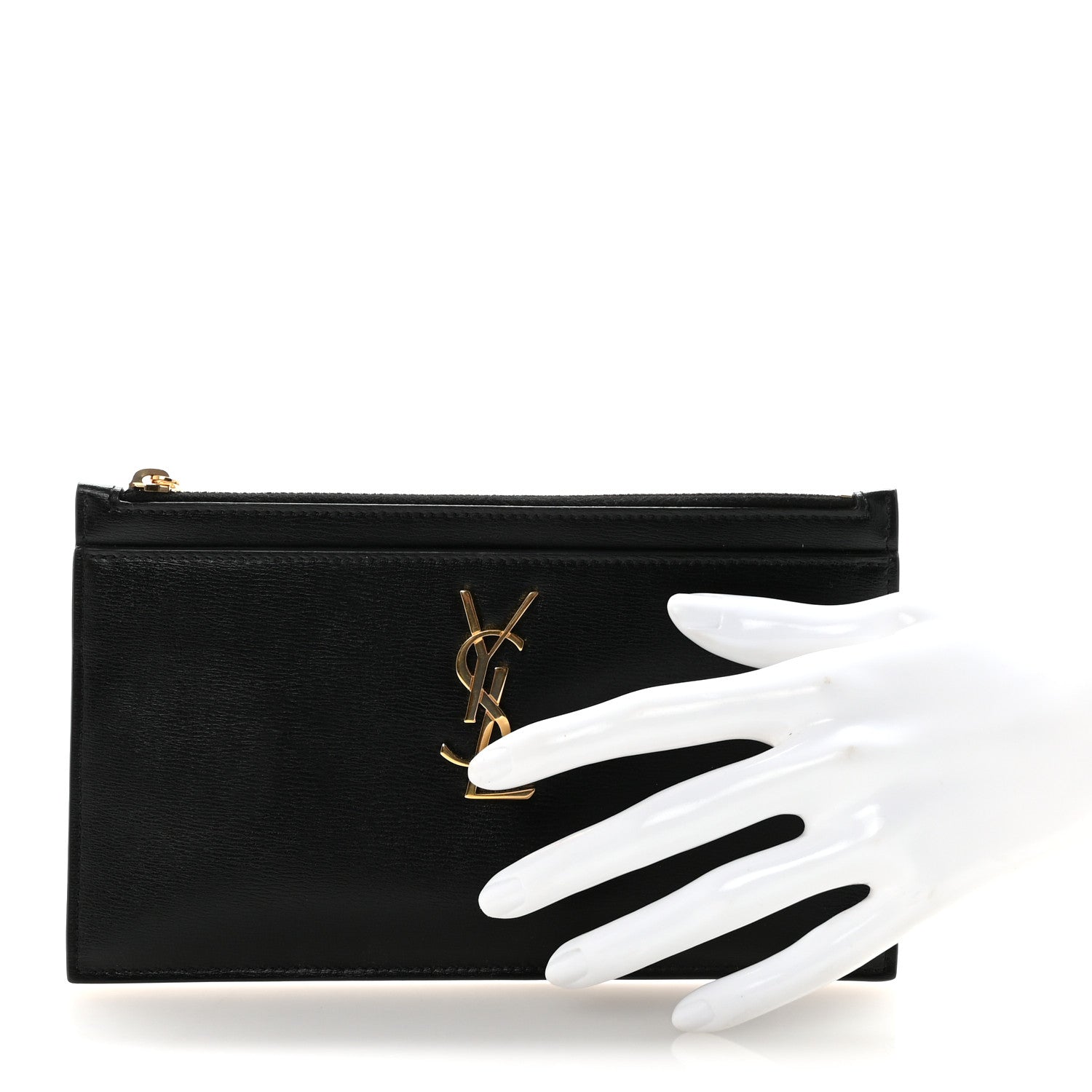 Saint Laurent Smooth Calfskin Monogram Zip Bill Pouch Black 2 of 8