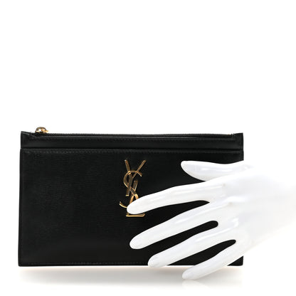Saint Laurent Smooth Calfskin Monogram Zip Bill Pouch Black 2 of 8