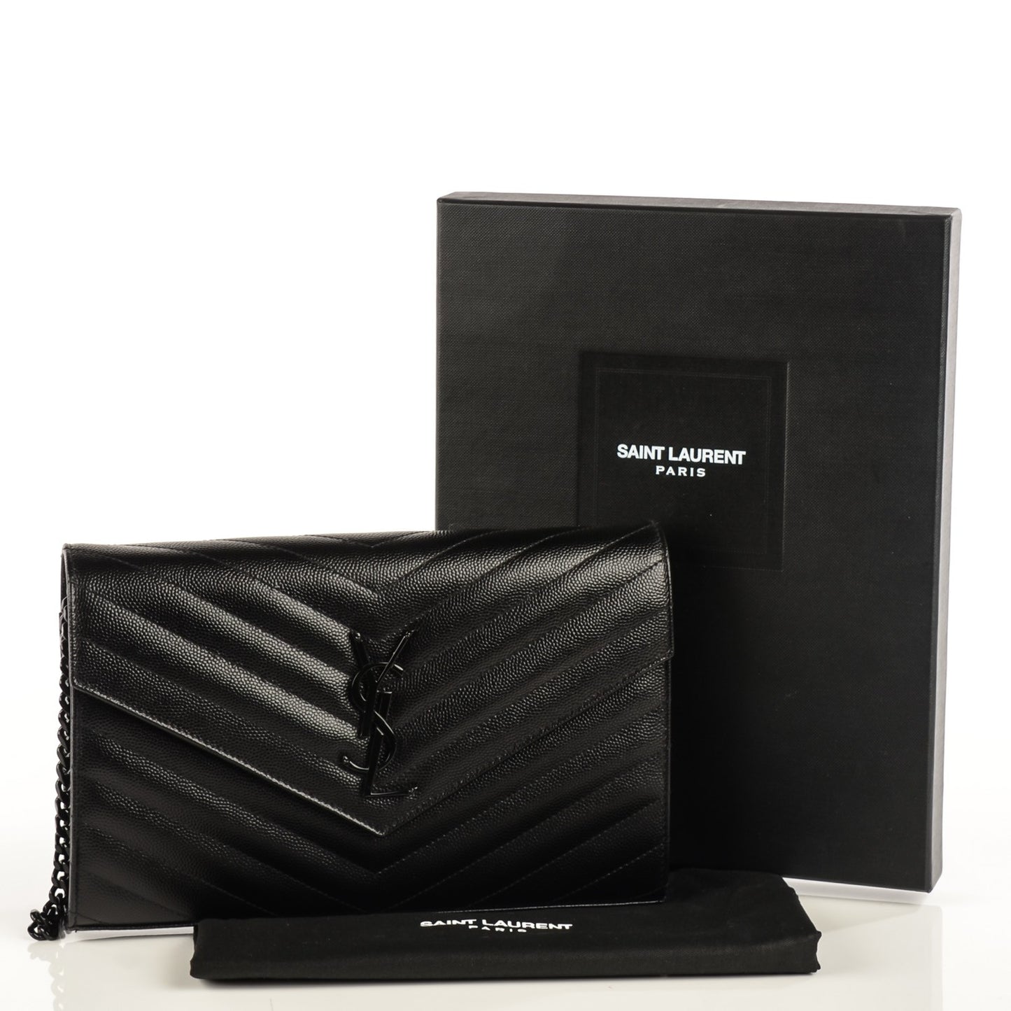 Grain De Poudre Matelasse Chevron Medium Monogram Chain Wallet Black
