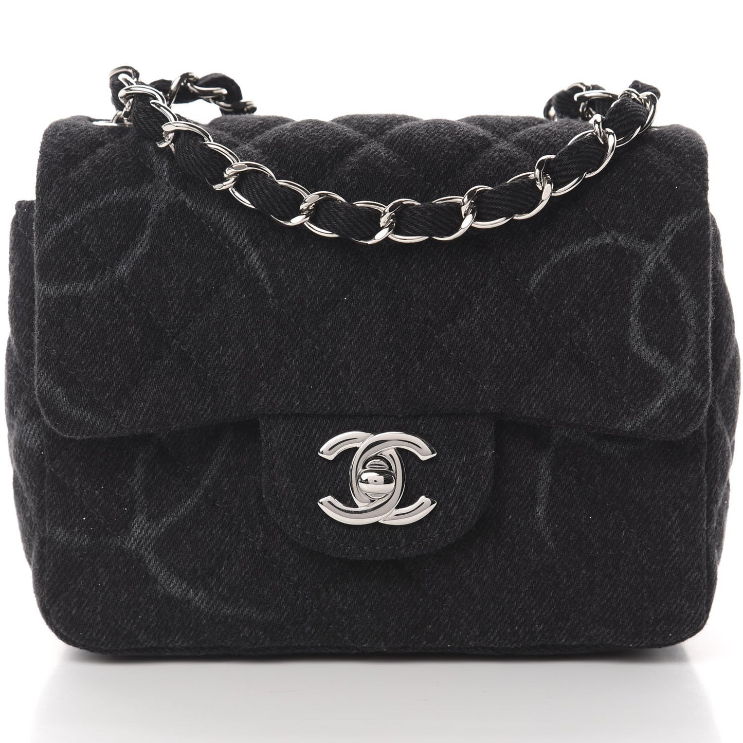 Denim CC Quilted Mini Square Flap Black