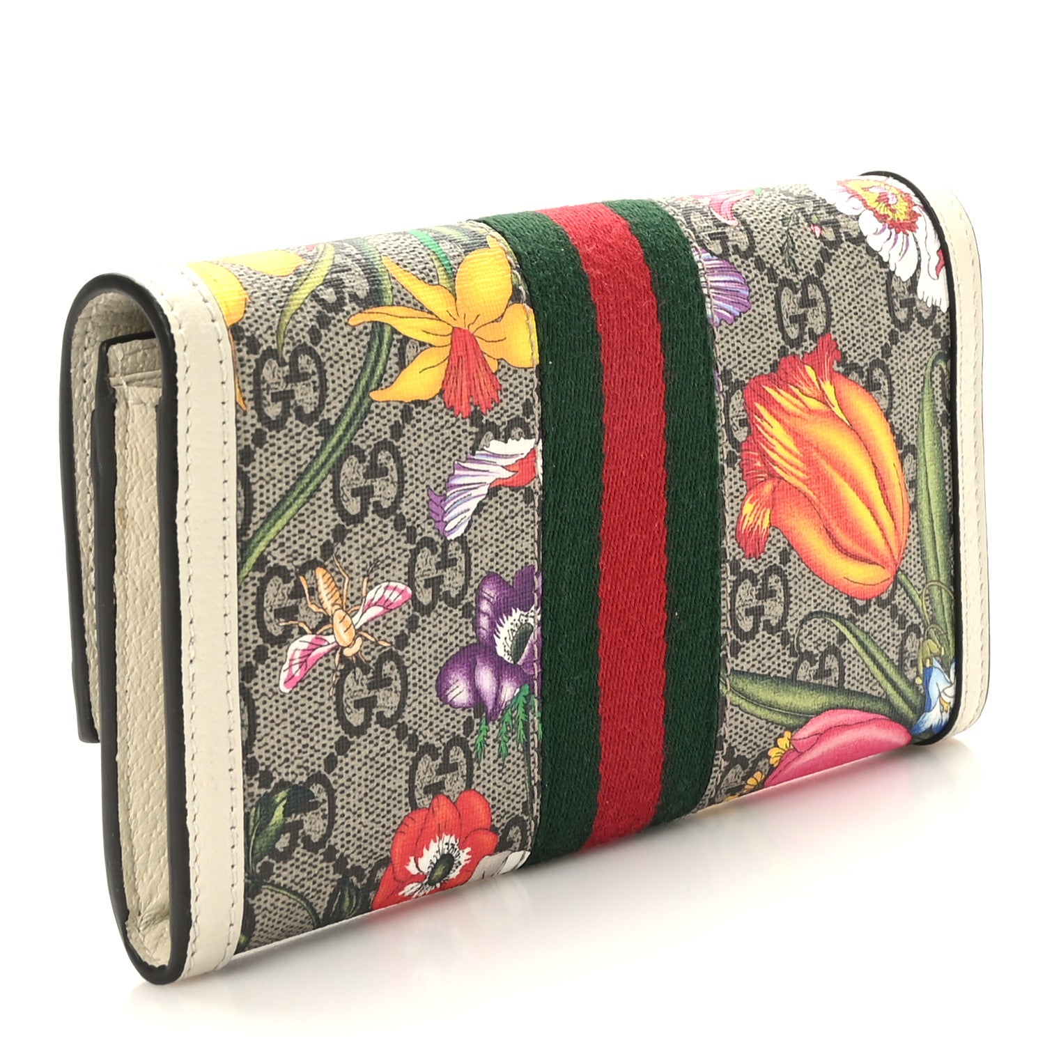 Gucci GG Supreme Monogram Flora Web Ophidia Continental Wallet White 3 of 6