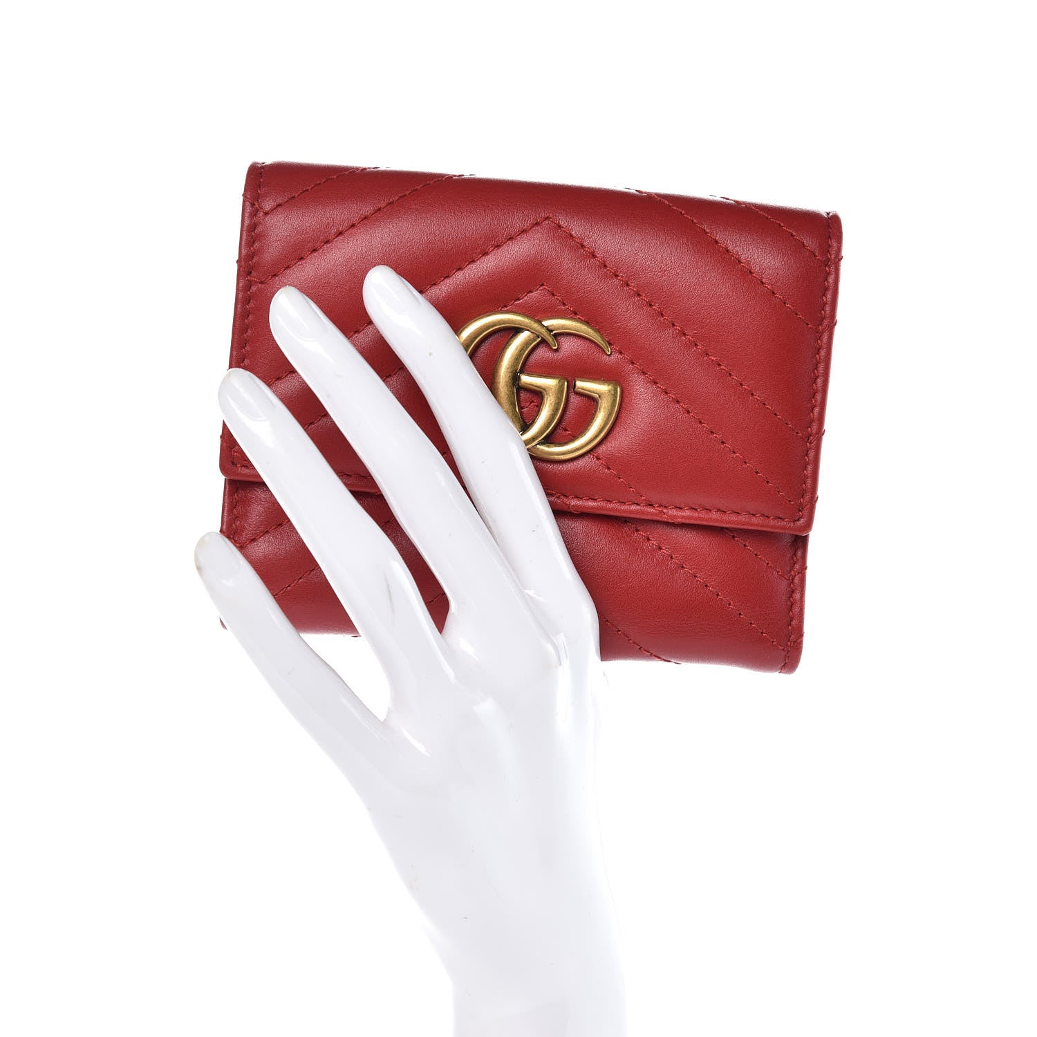 Gucci Calfskin Matelasse GG Marmont Wallet Hibiscus Red 2 of 12