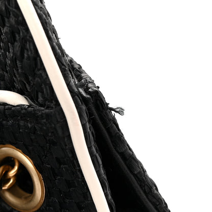 Chanel Braided Raffia Calfskin Small Chanel 25 Handbag Black White 11 of 11