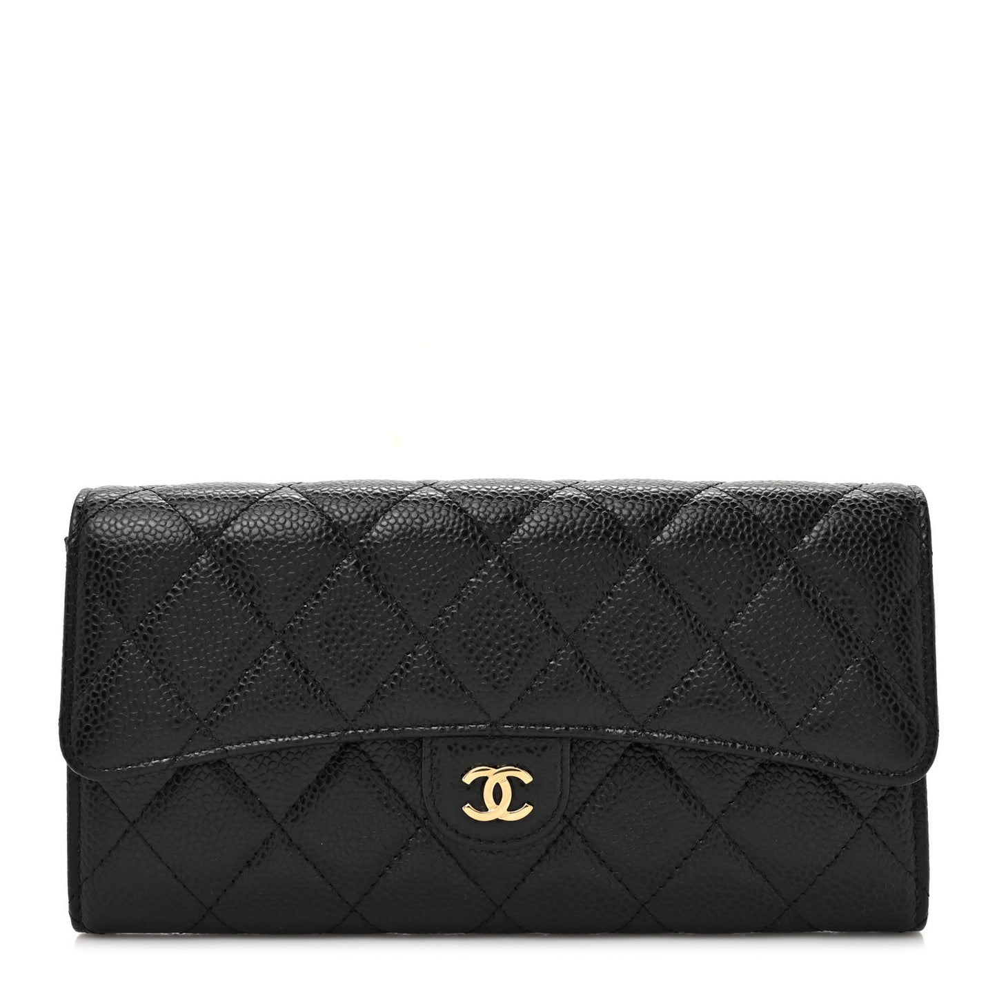 Caviar Quilted Large Gusset Flap Wallet Black