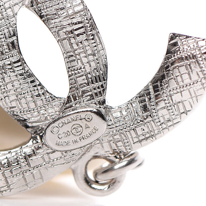 Chanel Crystal Pearl CC Drop Darling Bows Earrings Silver Pearly White 4 of 5