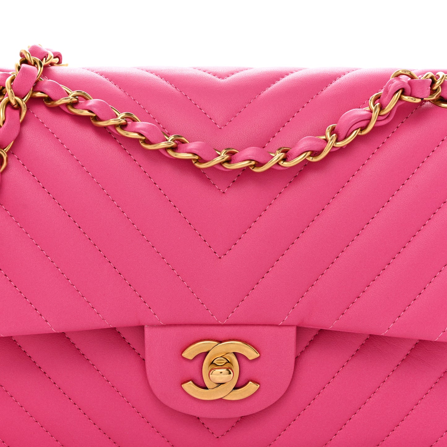 Lambskin Chevron Quilted Medium Double Flap Pink