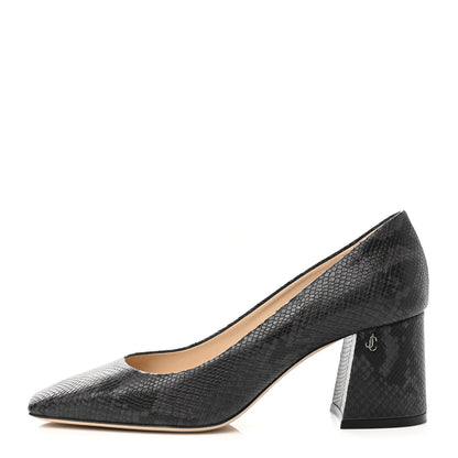 Jimmy Choo Calfskin Snakeskin Embossed Dianne Pump 38.5 Black 1 of 9