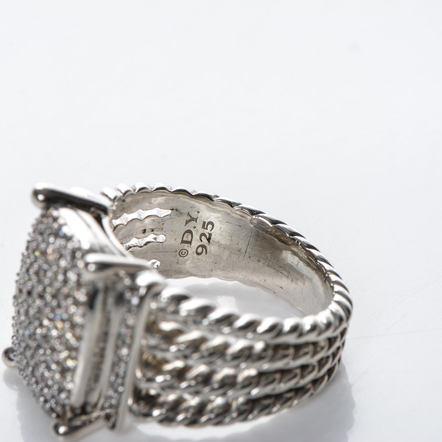 David Yurman Sterling Silver Diamond 16mm Wheaton Ring 58 8.25 4 of 5
