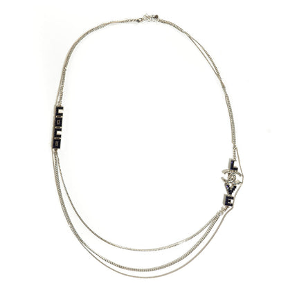 Chanel Crystal Baguette Coco Love Necklace Silver Blue 1 of 6