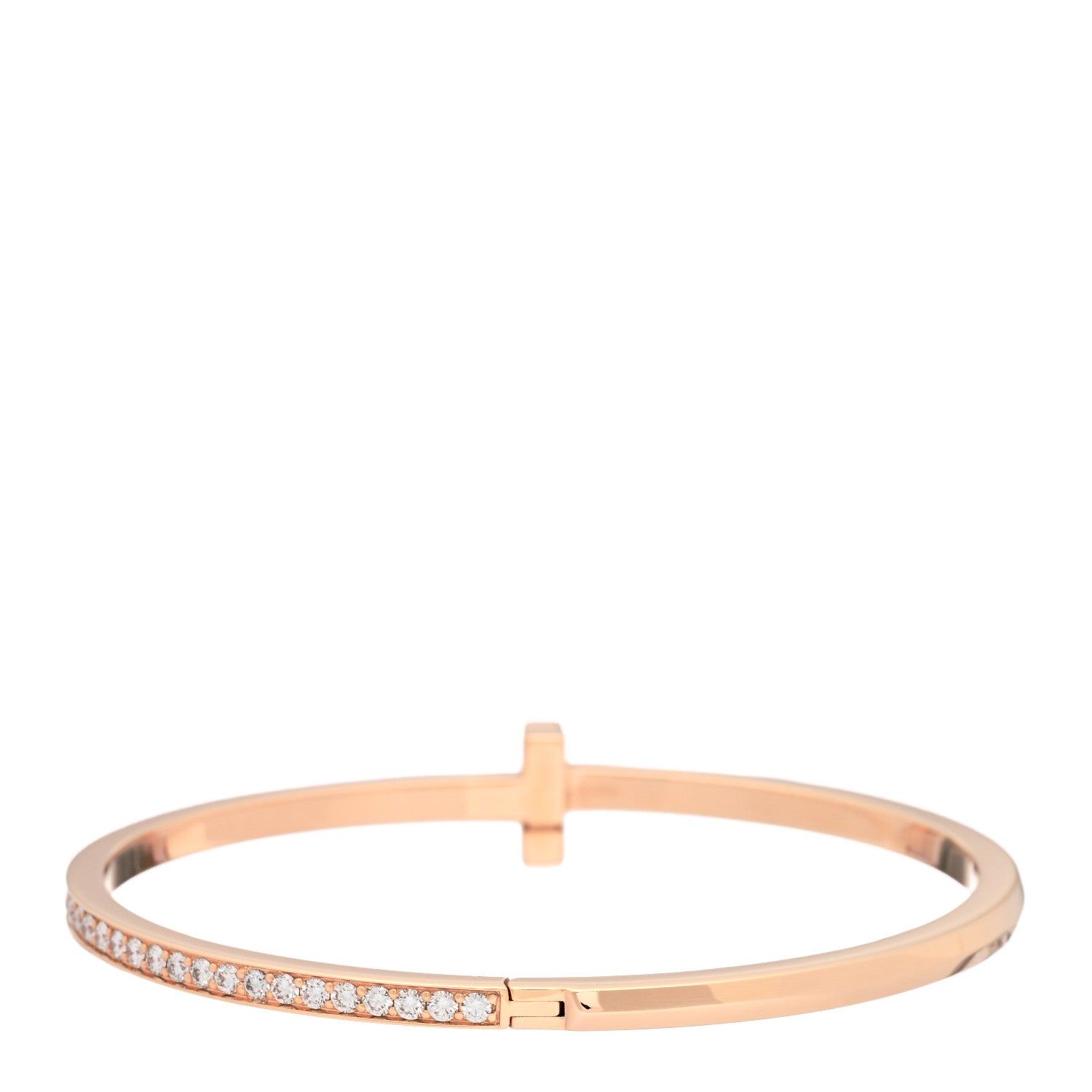 Tiffany 18K Rose Gold Diamond Narrow T1 Hinged Bangle Bracelet 2 of 4