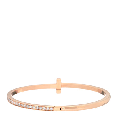 Tiffany 18K Rose Gold Diamond Narrow T1 Hinged Bangle Bracelet 2 of 4