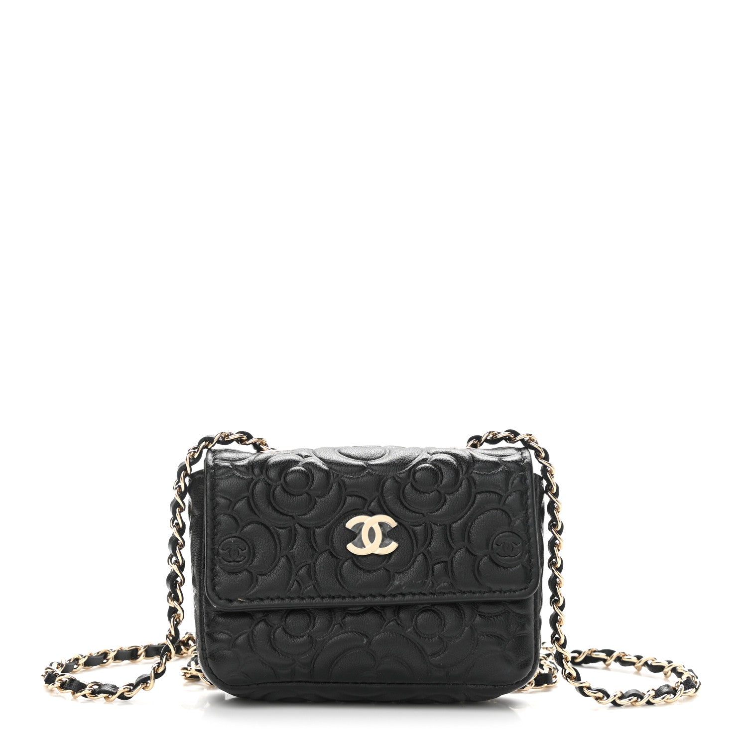 Chanel Lambskin Camellia Embossed Chain Belt Bag Black 1 of 11