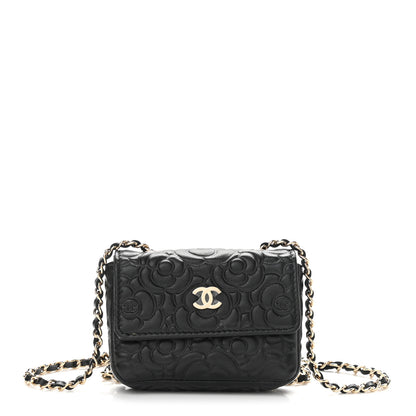 Chanel Lambskin Camellia Embossed Chain Belt Bag Black 1 of 11