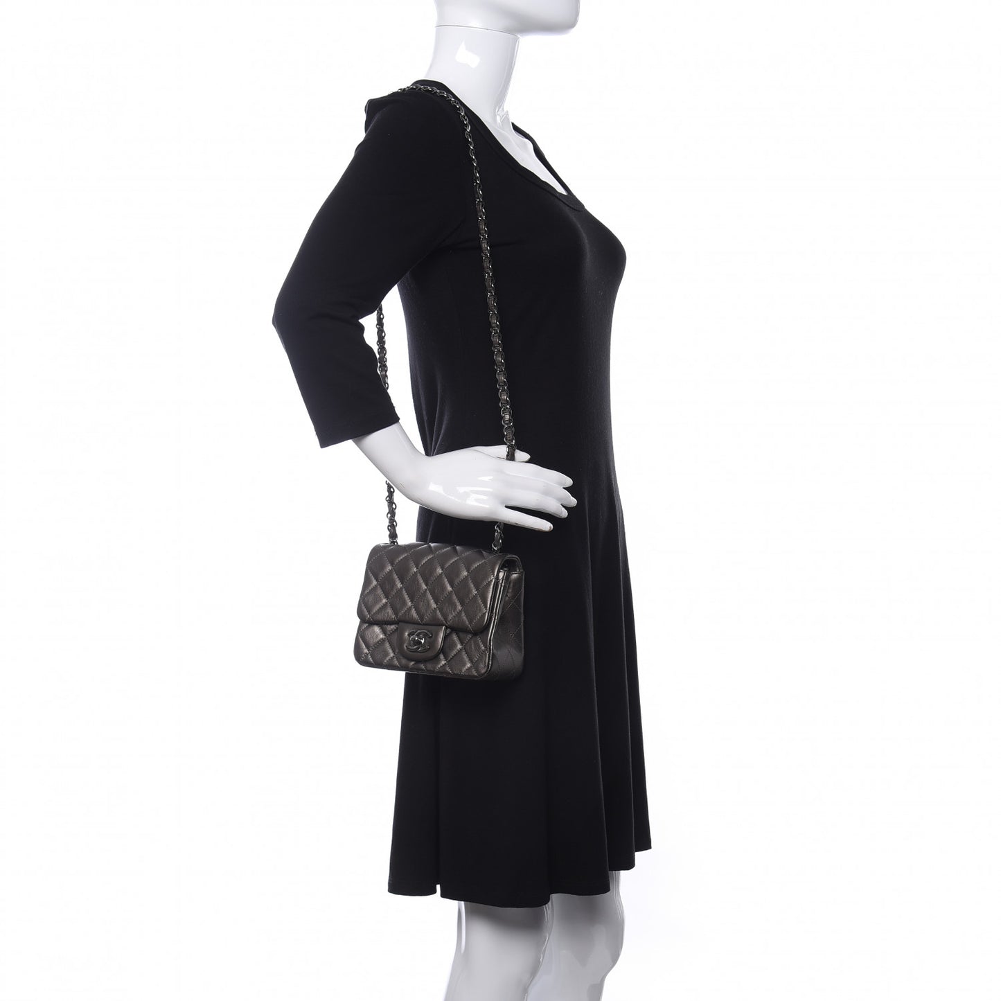 Metallic Calfskin Quilted Mini Square Flap Bronze