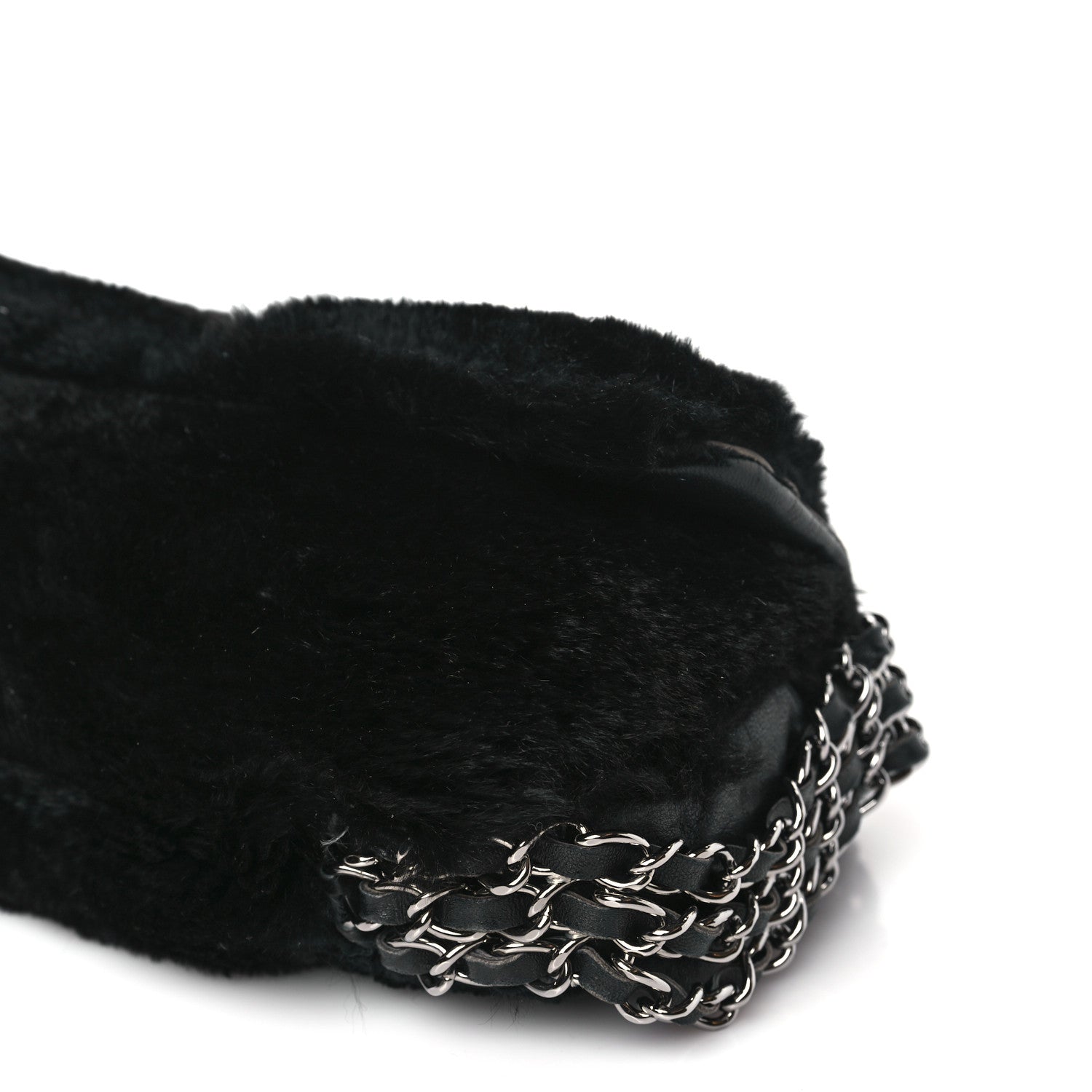 Chanel Orylag Rabbit Fur Triple Chain Single Flap Black 9 of 11