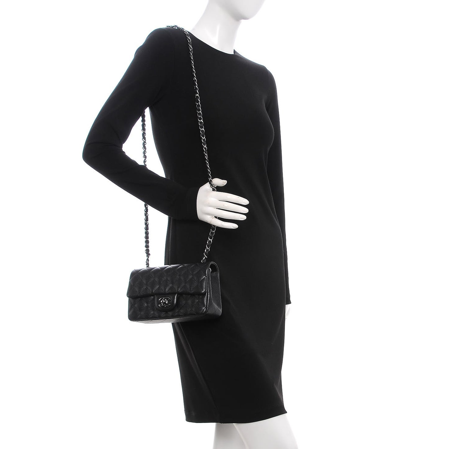 Iridescent Caviar Quilted Mini Rectangular Flap Black