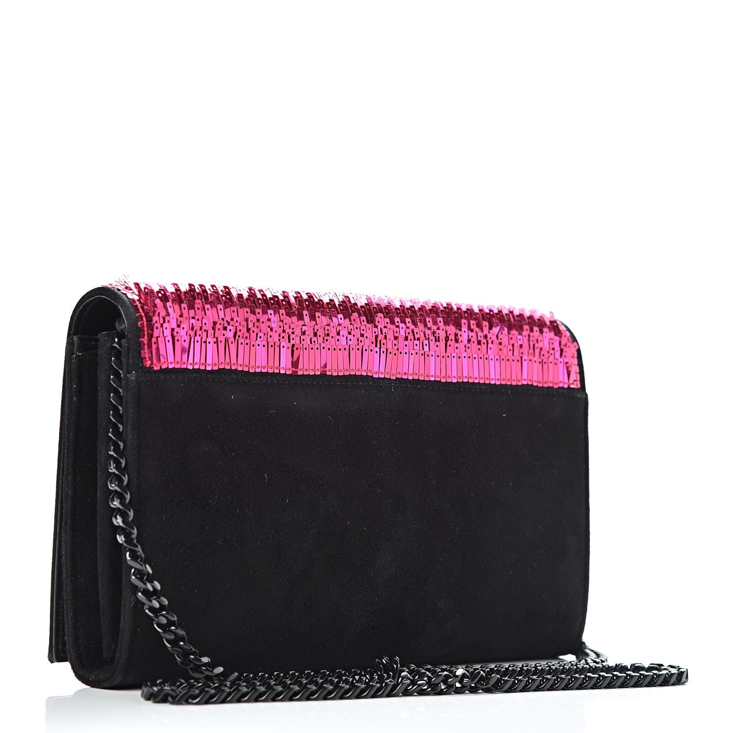 Saint Laurent Paillette Suede Monogram Kate Chain Wallet Pink Black 3 of 10