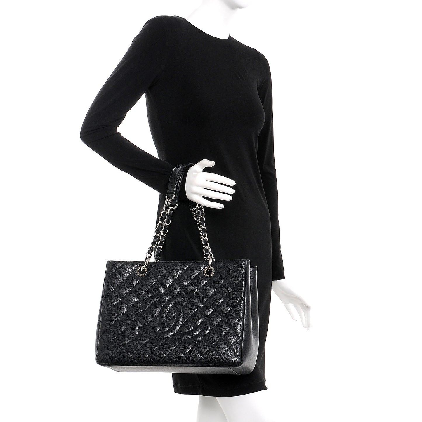 Caviar Quilted Grand Shopping Tote GST Black