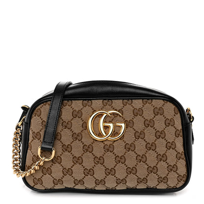 Gucci Monogram Matelasse Diagonal Small GG Marmont Chain Shoulder Bag Beige Black 1 of 10