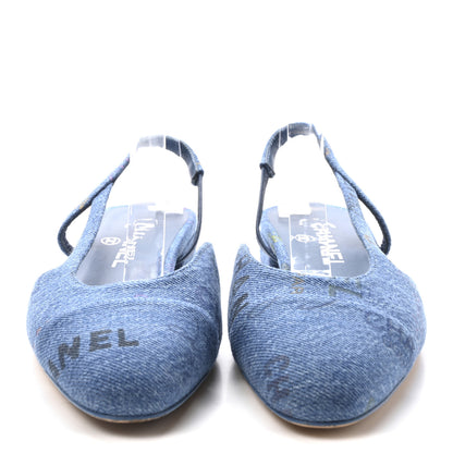 Chanel Denim Printed Denim Mood Cap Toe CC Slingback Flats 37 Light Blue Multicolor 3 of 9